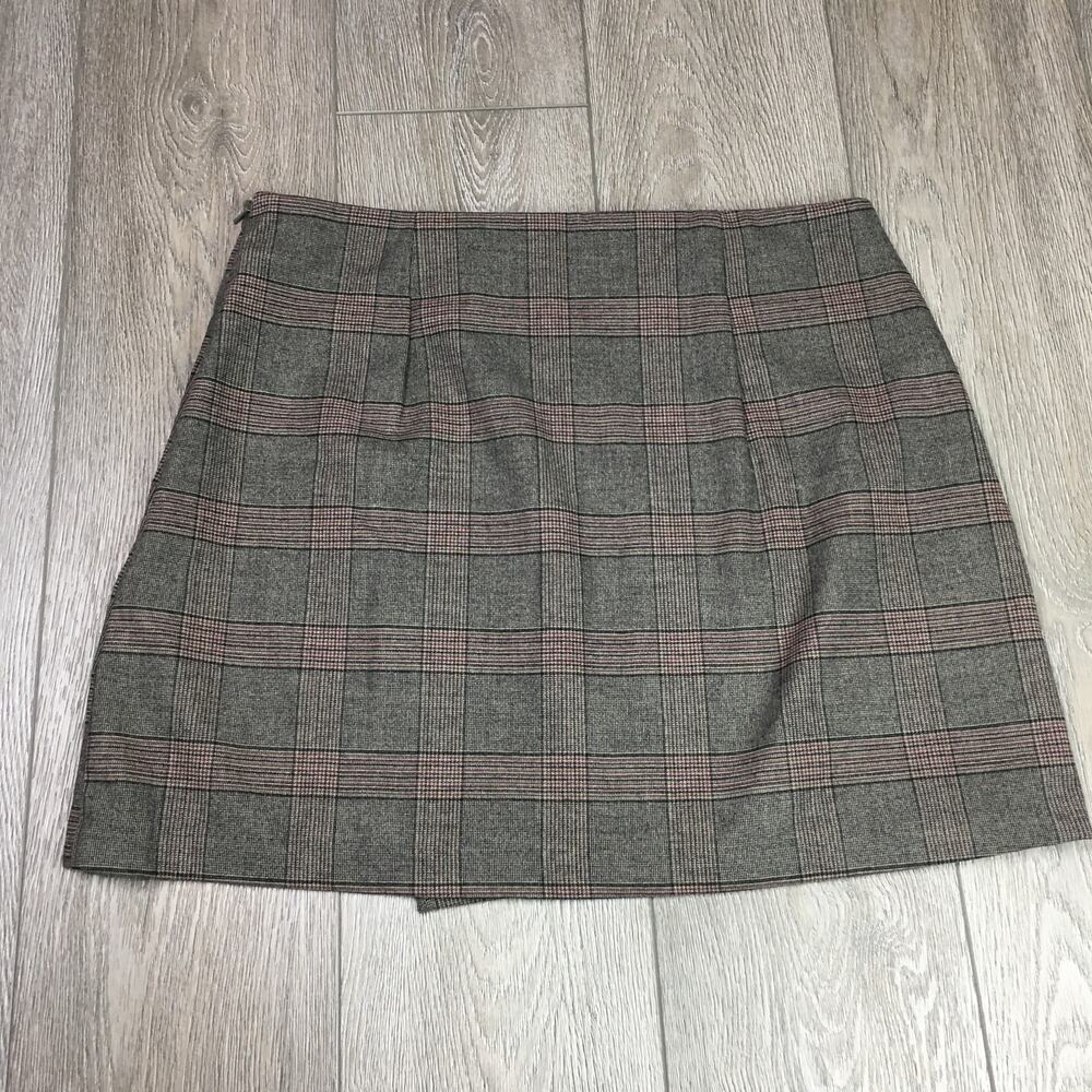 Old Navy Plaid Mini Skirt Brown Tan Check Zip Back Womens Large NWT Preppy